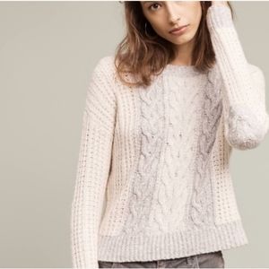 Women's Cream and Gray Cable Knit Sweater